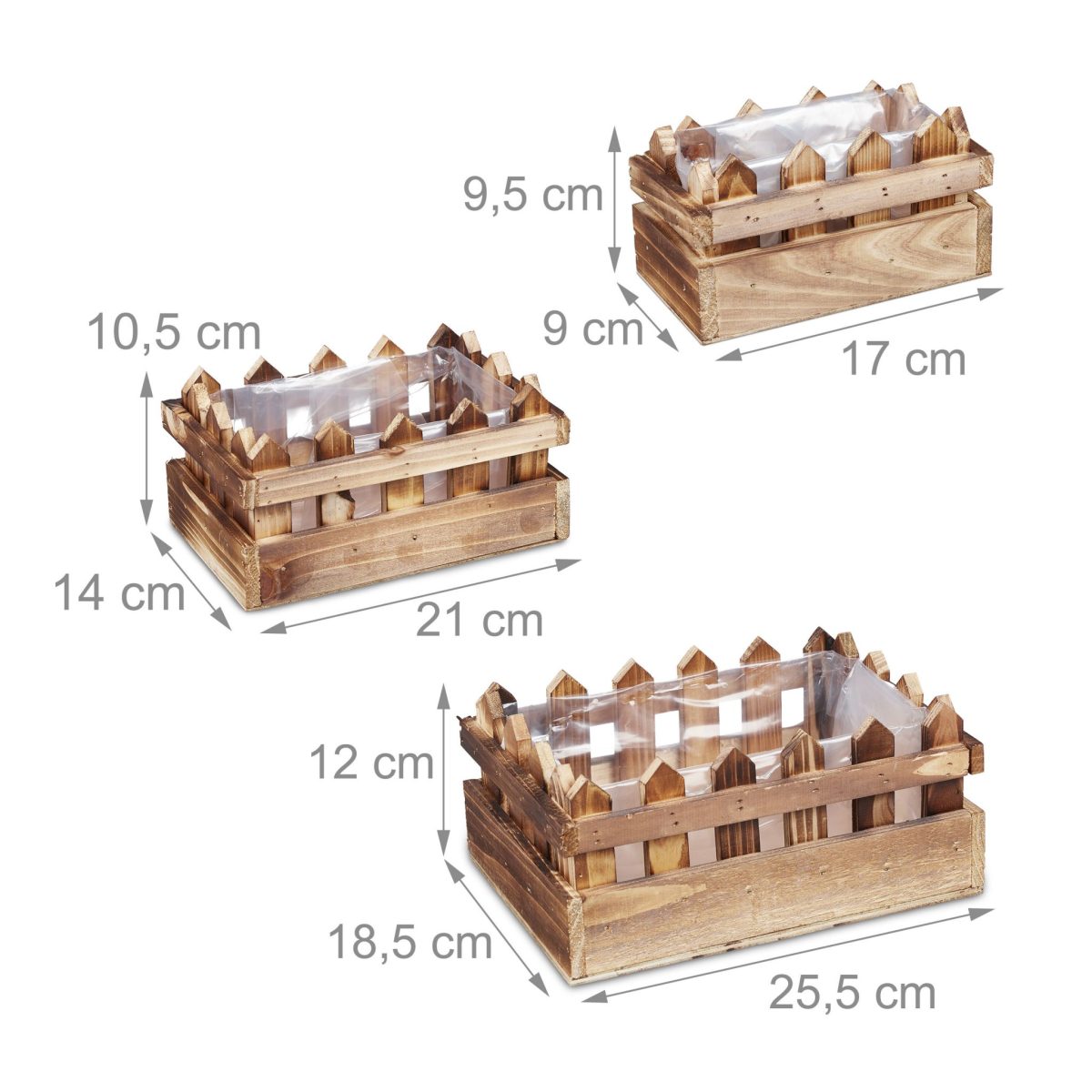 Set 3 ghivece de flori, din lemn de brad, dimensiuni diferite, folie interioara - imagine 4