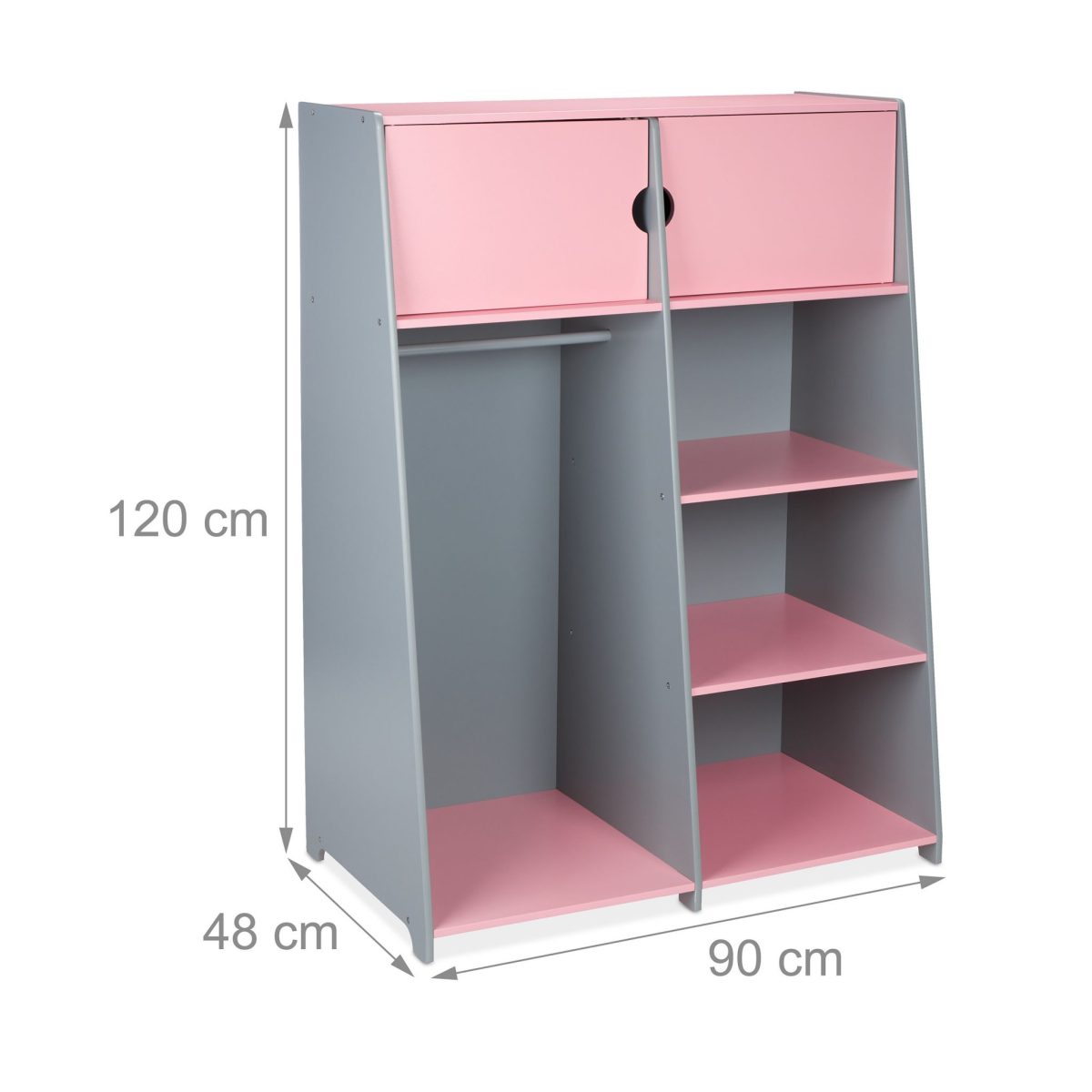 Dulap pentru copii, 5 rafturi, sina, MDF, roz/gri, 120 x 90 x 48 cm - imagine 4