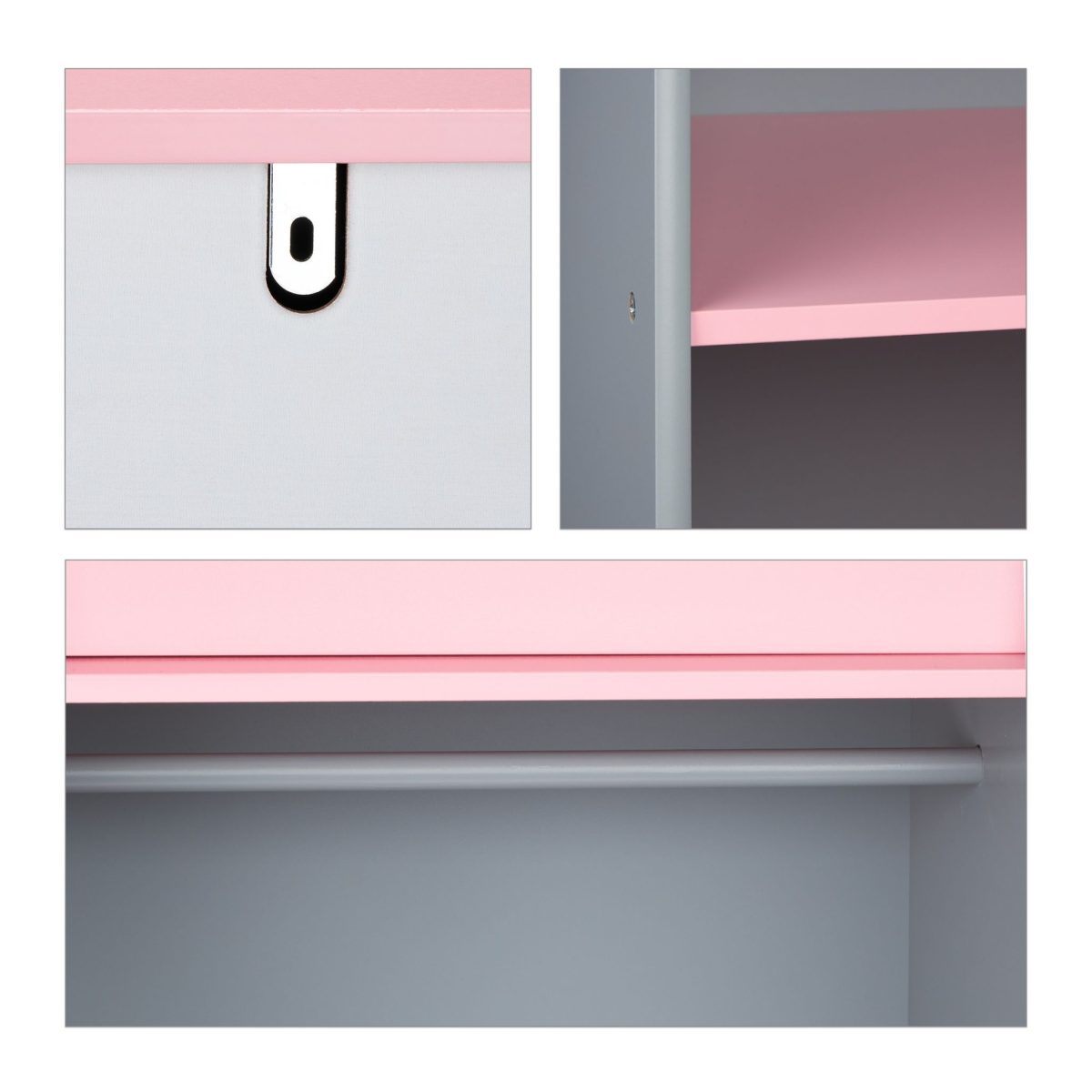 Dulap pentru copii, 5 rafturi, sina, MDF, roz/gri, 120 x 90 x 48 cm - imagine 8