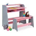 Birou cu banca pentru copii, blat si sezut reglabile pe inaltime, 2 compartimente, 88 x 90 x 48 cm / 45 x 80 x 23,5 cm