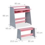 Birou cu banca pentru copii, blat si sezut reglabile pe inaltime, 2 compartimente, 88 x 90 x 48 cm / 45 x 80 x 23,5 cm - imagine 4