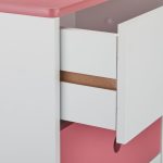 Noptiera cu 3 sertare, picioare din lemn de pin, alb/roz, MDF, 61,5 x 38 x 30 cm - imagine 6