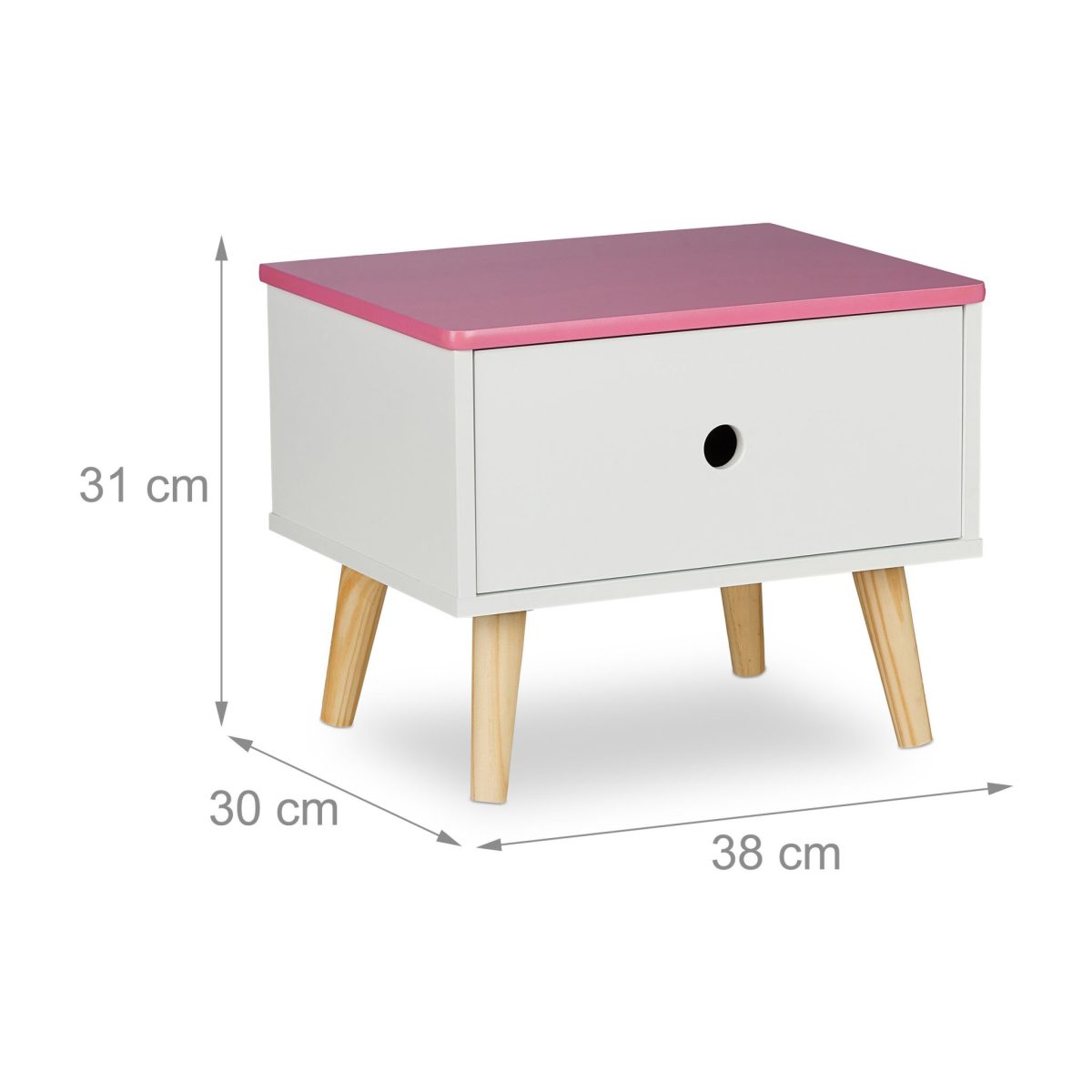 Noptiera pentru camera copilului, cu sertar, din MDF, alb/roz, 31 x 38 x 30 cm - imagine 4