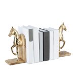 Set 2 suporturi opritoare pentru carti, forma cal, din aluminiu si MDF, 26,5 x 9 x 13 cm
