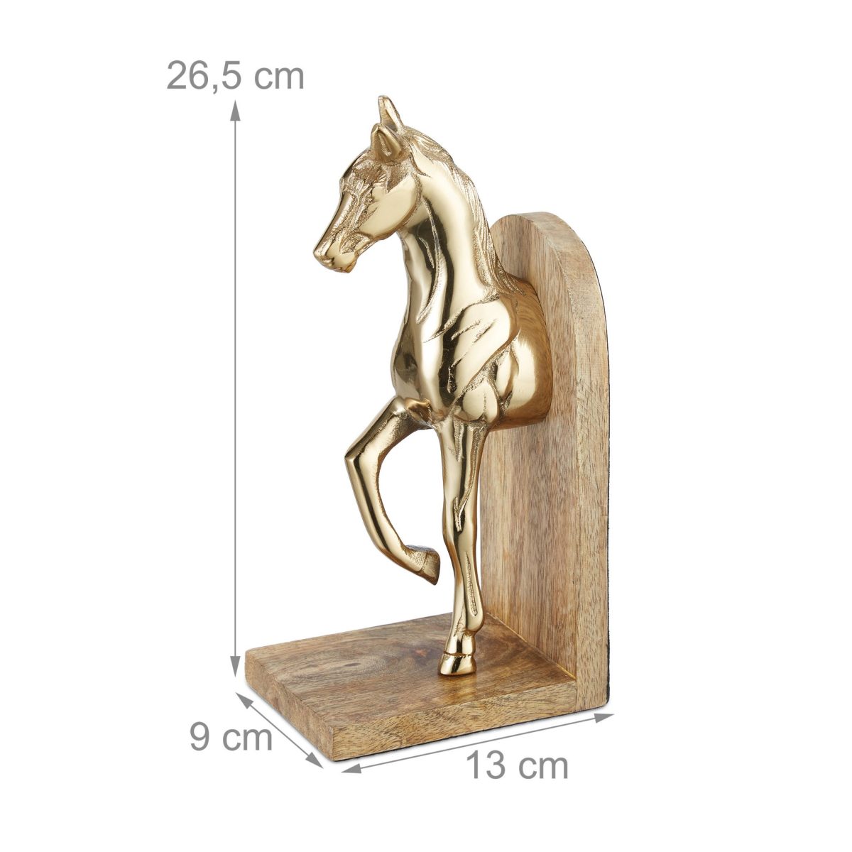 Set 2 suporturi opritoare pentru carti, forma cal, din aluminiu si MDF, 26,5 x 9 x 13 cm - imagine 4
