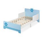 Pat pentru copii, cu design maritim, colturi rotunjite, MDF, 60 x 77 x 143 cm, dimensiuni adecvate saltelei 70 x 140 cm