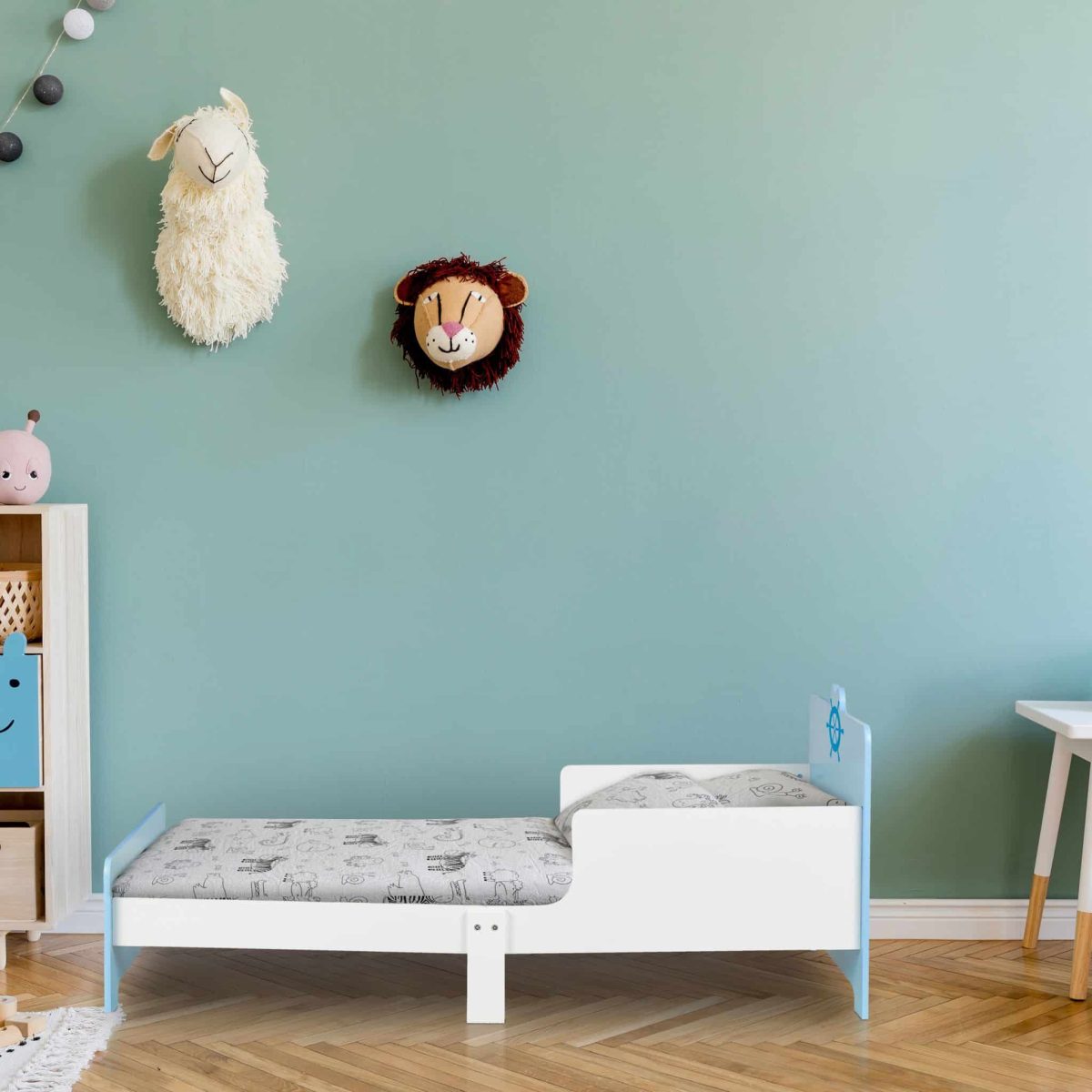 Pat pentru copii, cu design maritim, colturi rotunjite, MDF, 60 x 77 x 143 cm, dimensiuni adecvate saltelei 70 x 140 cm - imagine 2