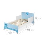 Pat pentru copii, cu design maritim, colturi rotunjite, MDF, 60 x 77 x 143 cm, dimensiuni adecvate saltelei 70 x 140 cm - imagine 3