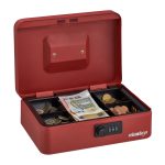 Caseta bani pentru bancnote si monede, Relaxdays, rosu, 8.5 x 25 x 19 cm