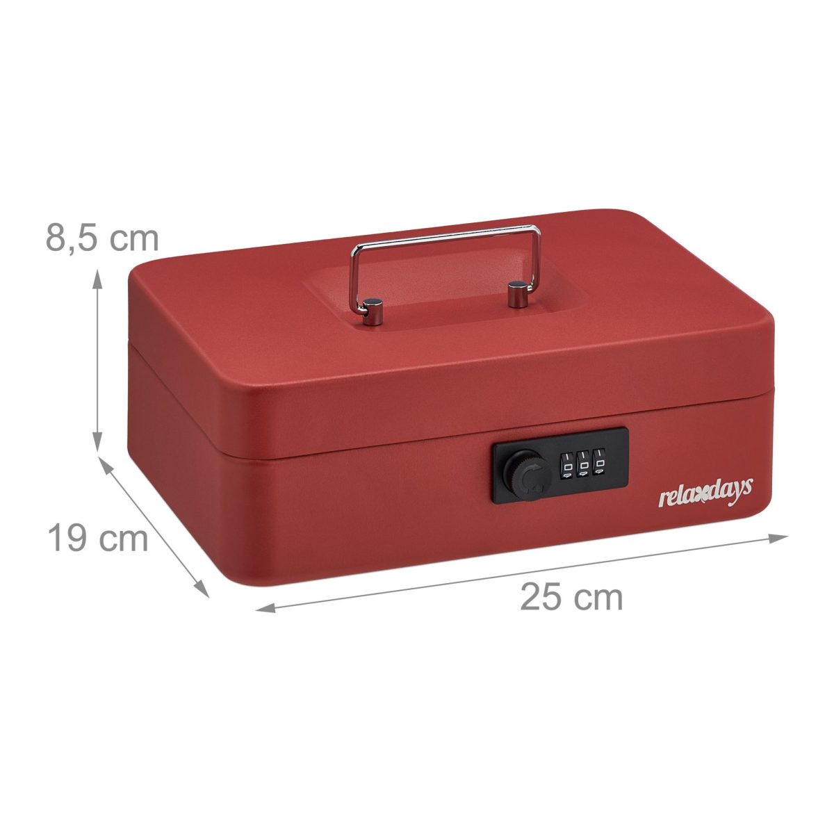 Caseta bani pentru bancnote si monede, Relaxdays, rosu, 8.5 x 25 x 19 cm - imagine 5