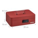 Caseta bani pentru bancnote si monede, Relaxdays, rosu, 8.5 x 25 x 19 cm - imagine 5