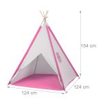 Cort indian de joaca, cu covoras, sustinut de stalpi din lemn, alb/roz, 154 x 124 x 124 cm - imagine 4