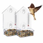 Set 2 hranitoare pentru pasari, cu termometru, pentru geam, acril, capacitate 2 x 100 ml, 17 x 11,5 x 5 cm