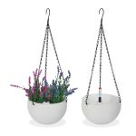 Set 2 ghivece suspendate, sistem de stocare a apei, indicator de nivel al apei, plastic/fier, alb, 54 x 18,5 cm