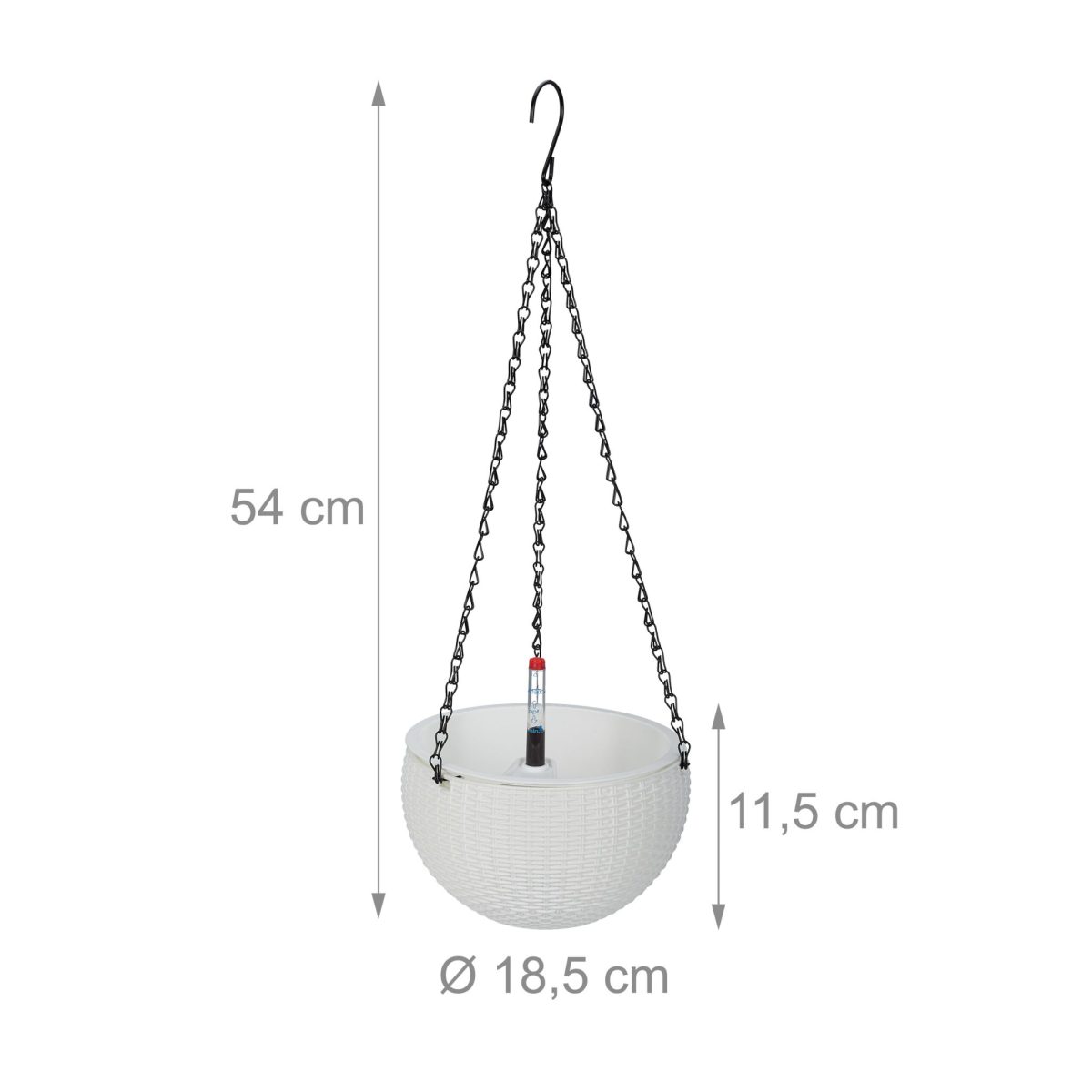 Set 2 ghivece suspendate, sistem de stocare a apei, indicator de nivel al apei, plastic/fier, alb, 54 x 18,5 cm - imagine 4