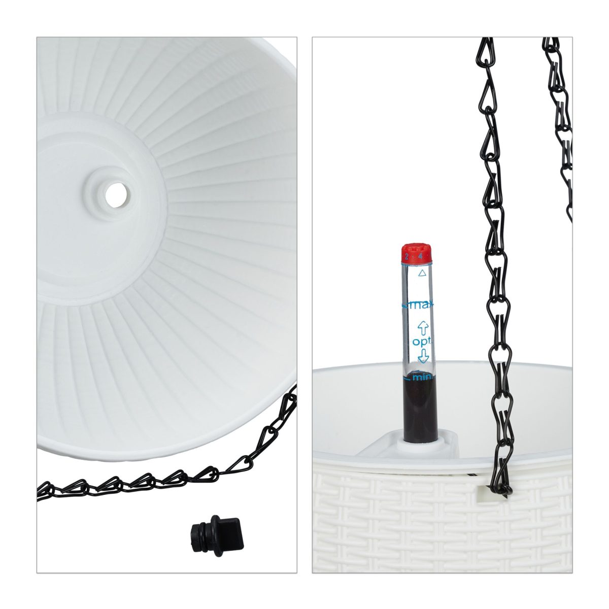 Set 2 ghivece suspendate, sistem de stocare a apei, indicator de nivel al apei, plastic/fier, alb, 54 x 18,5 cm - imagine 7