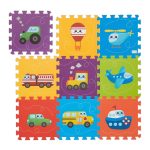 Covoras puzzle, design cu vehicule, 9 piese, spuma EVA, 86 x 86 cm