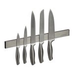 Banda magnetica autoadeziva pentru tacamuri, din otel inoxidabil/plastic, argintiu/negru, 4 x 40 x 1 cm