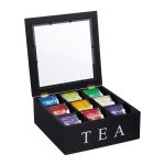 Cutie pentru ceai, 9 compartimente, bambus/acril, negru, 9 x 23,5 x 23,5 cm