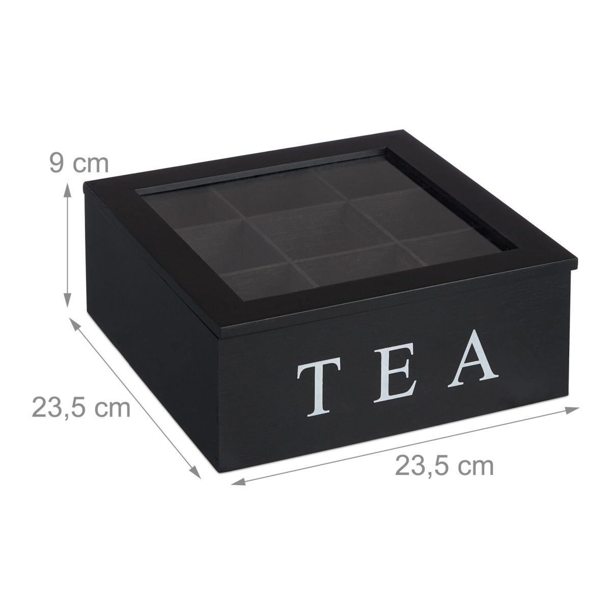 Cutie pentru ceai, 9 compartimente, bambus/acril, negru, 9 x 23,5 x 23,5 cm - imagine 4