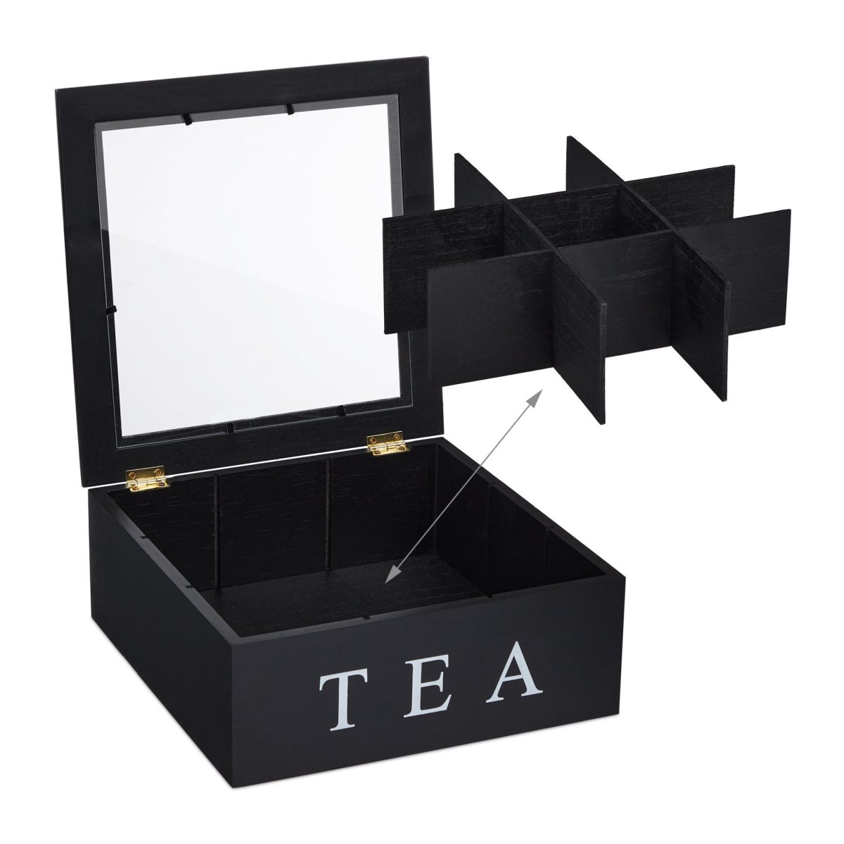 Cutie pentru ceai, 9 compartimente, bambus/acril, negru, 9 x 23,5 x 23,5 cm - imagine 7