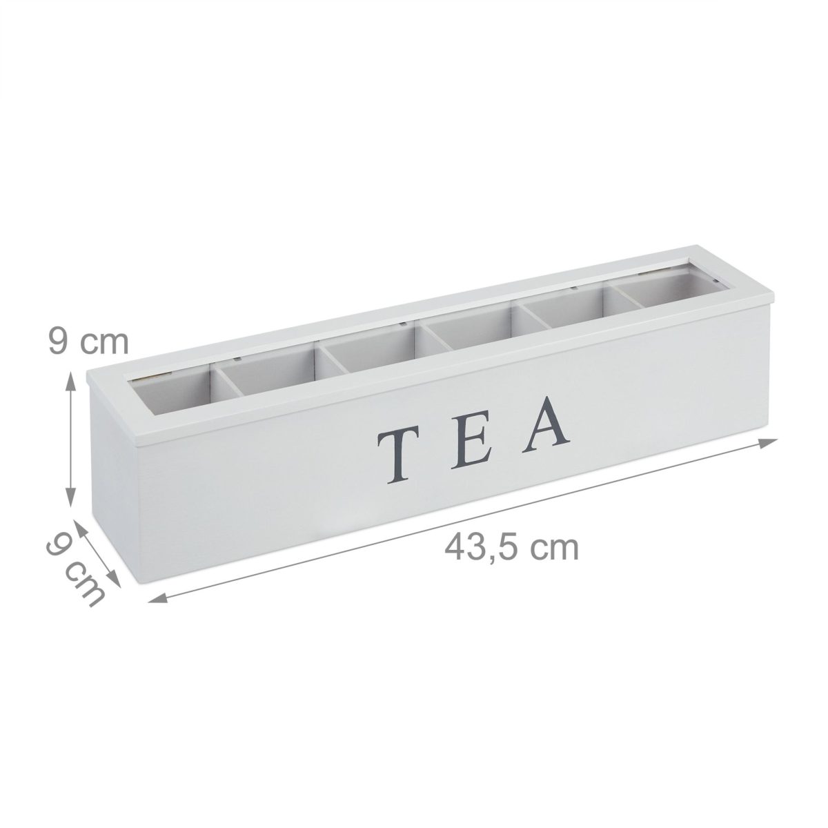 Cutie pentru ceai, 6 compartimente, bambus/acril, alb, 9 x 43,5 x 9 cm - imagine 4