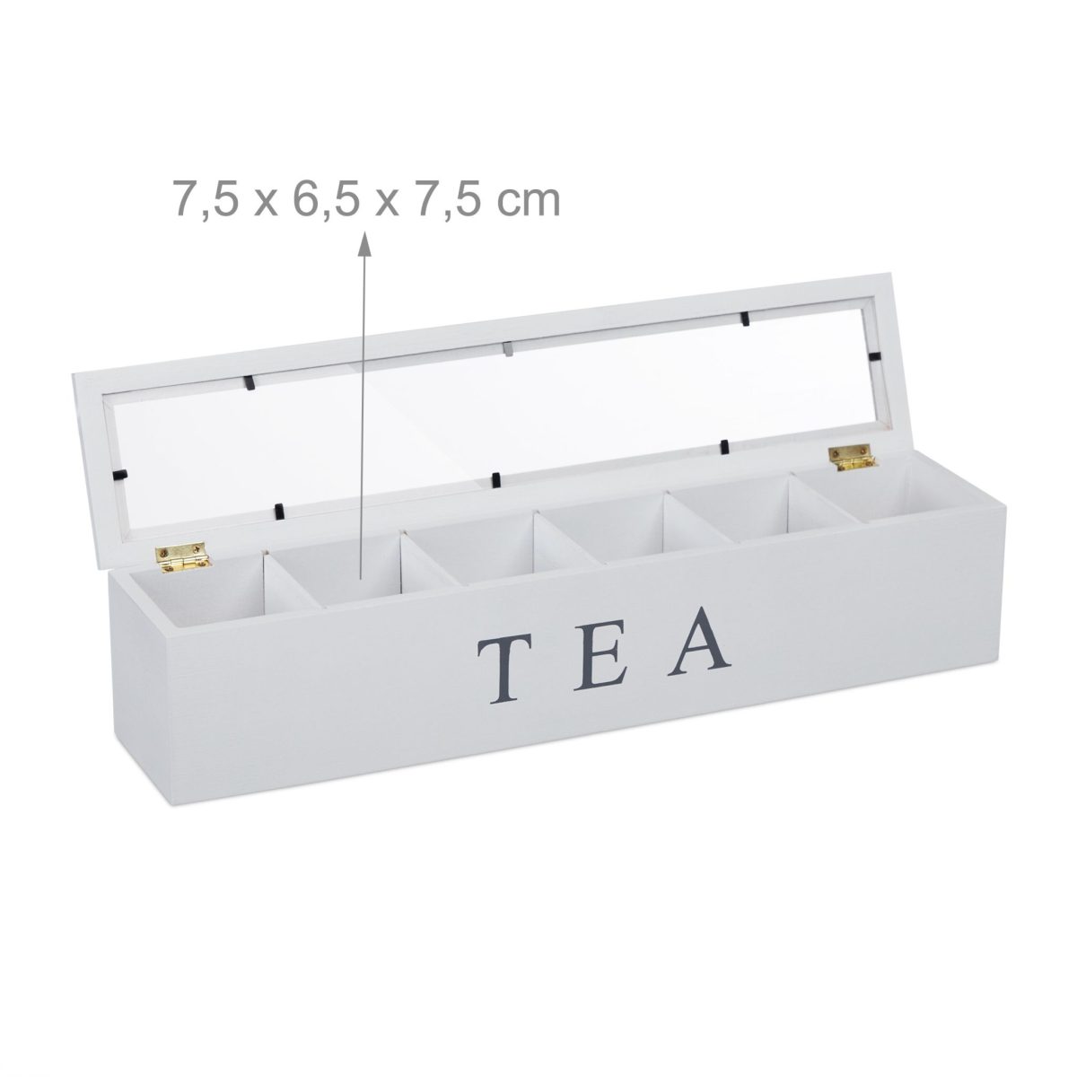 Cutie pentru ceai, 6 compartimente, bambus/acril, alb, 9 x 43,5 x 9 cm - imagine 5