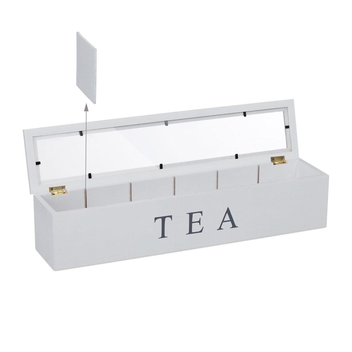 Cutie pentru ceai, 6 compartimente, bambus/acril, alb, 9 x 43,5 x 9 cm - imagine 7