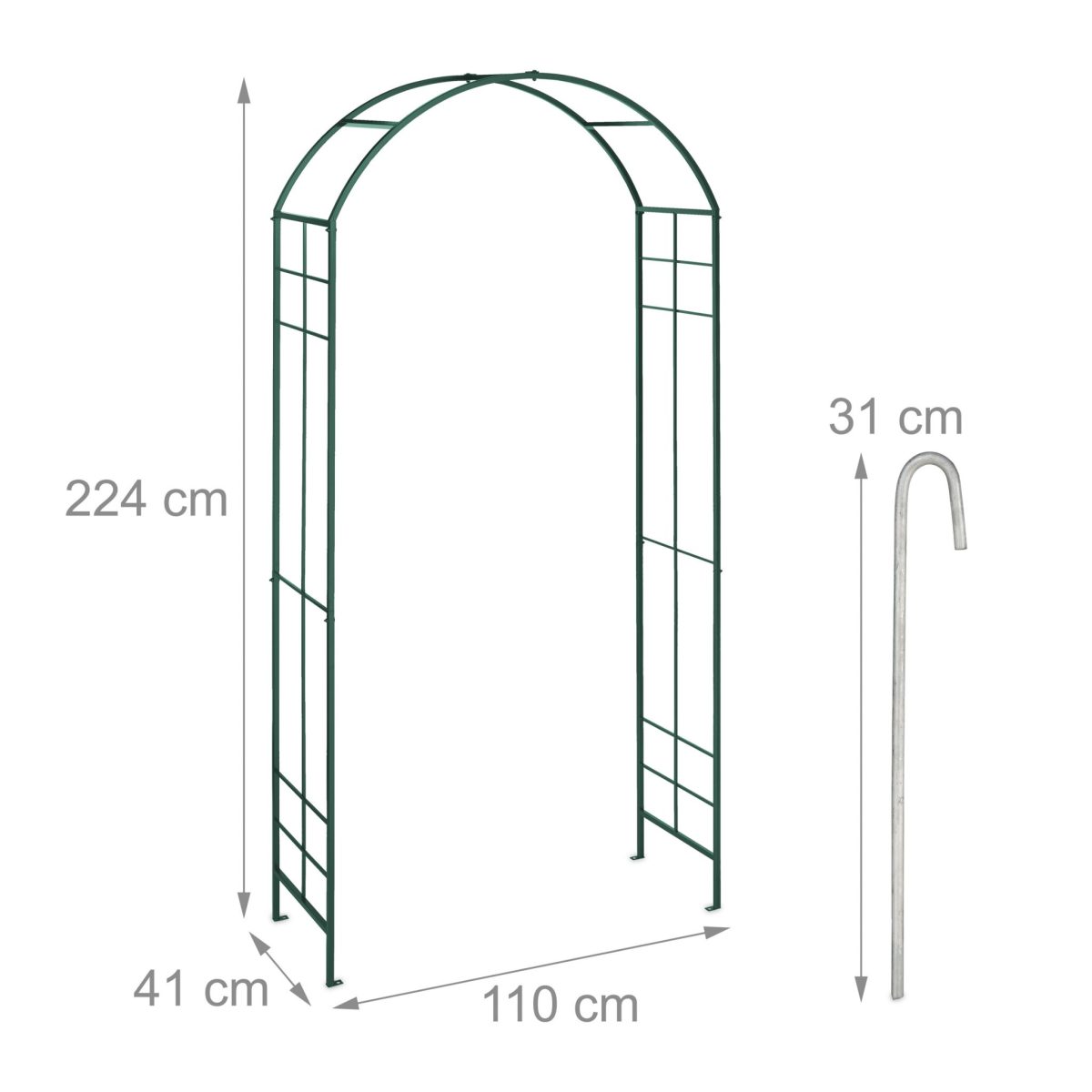Arcada metalica de gradina pentru flori cataratoare, verde, 224 x 110 x 41 cm, Relaxdays - imagine 5