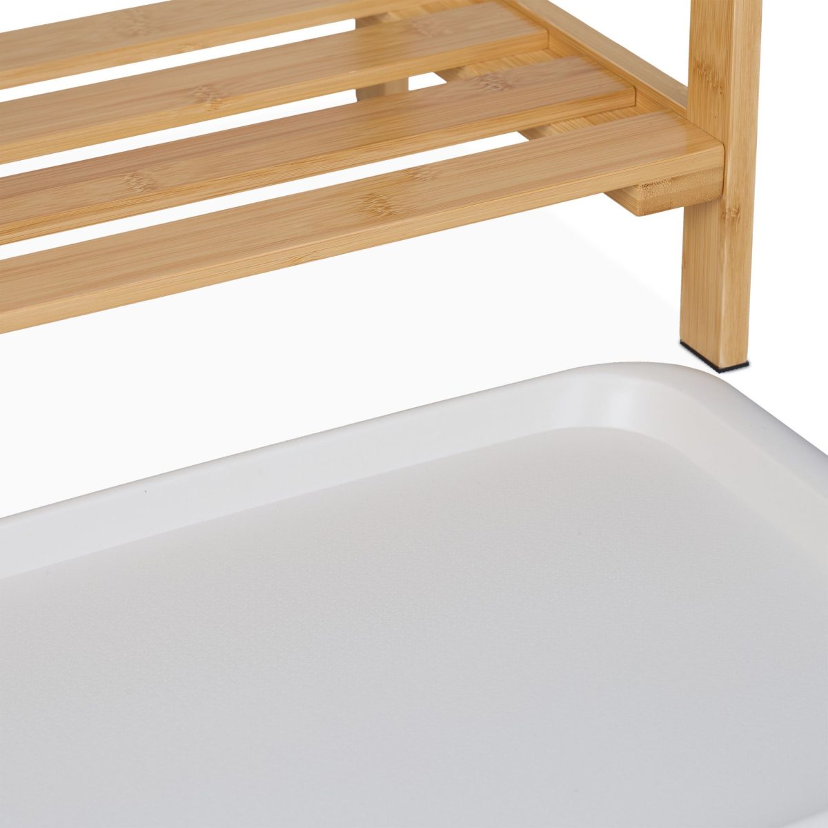 Suport pentru prosoape, raft cu tava, 3 bare, 4 carlige laterale, din bambus, 90 x 51 x 30,5 cm - imagine 7