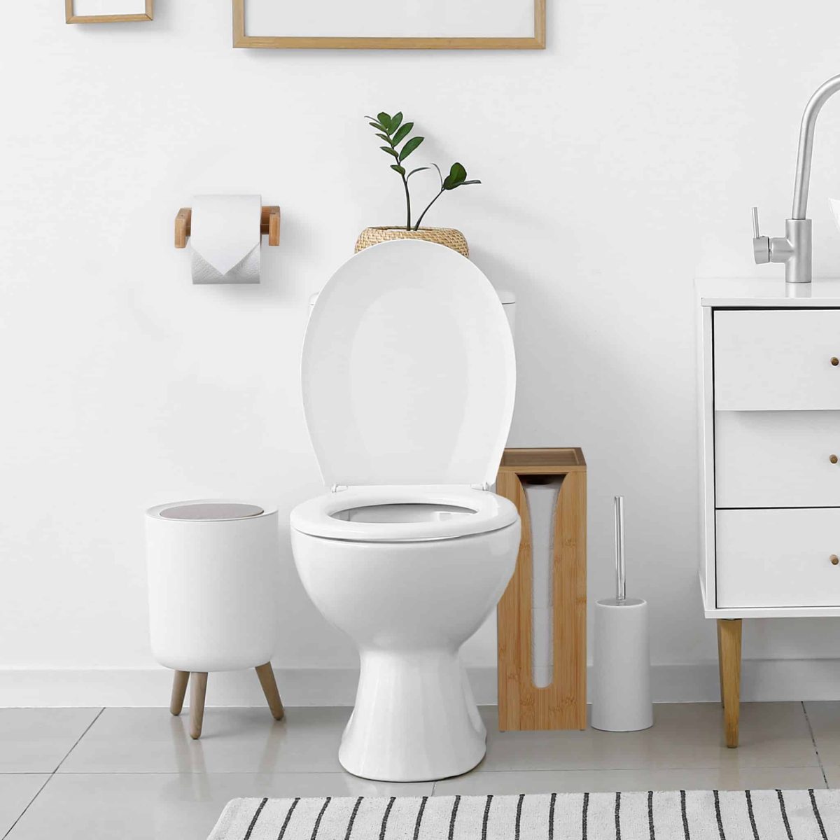 Set suport pentru hartie igienica cu suport depozitare role, din bambus, 4 x 14,5 x 14 cm / 43 x 14 x 14 cm - imagine 3