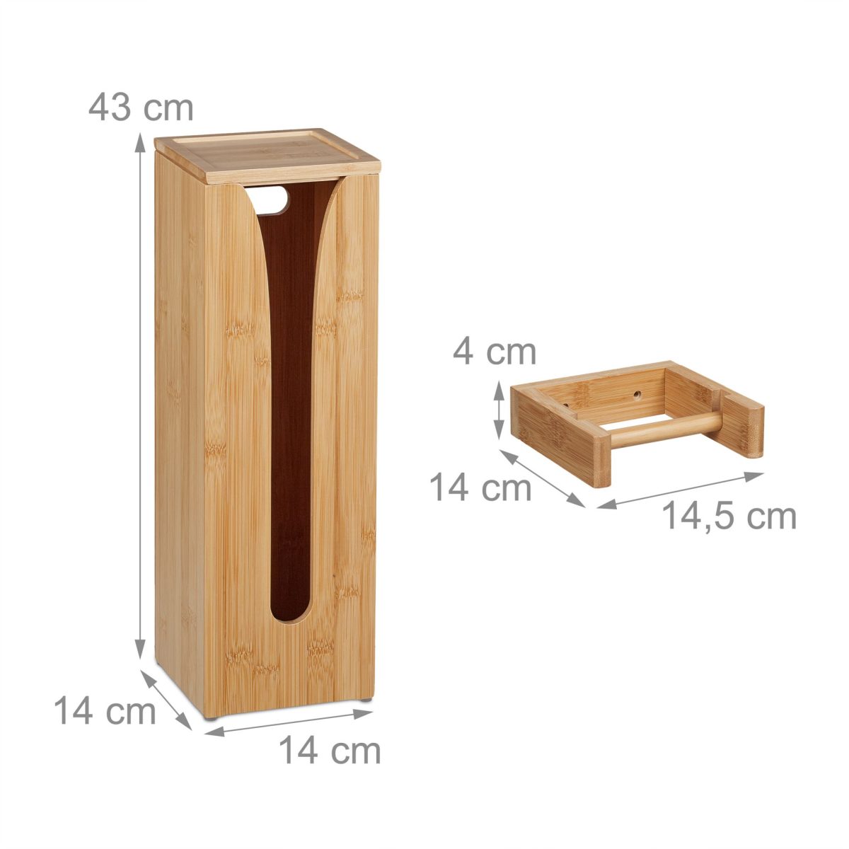Set suport pentru hartie igienica cu suport depozitare role, din bambus, 4 x 14,5 x 14 cm / 43 x 14 x 14 cm - imagine 4