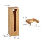 Set suport pentru hartie igienica cu suport depozitare role, din bambus, 4 x 14,5 x 14 cm / 43 x 14 x 14 cm - imagine 4