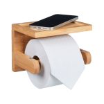Suport pentru hartie igienica, cu raft, din bambus, natur, 12,5 x 16,5 x 12,5 cm