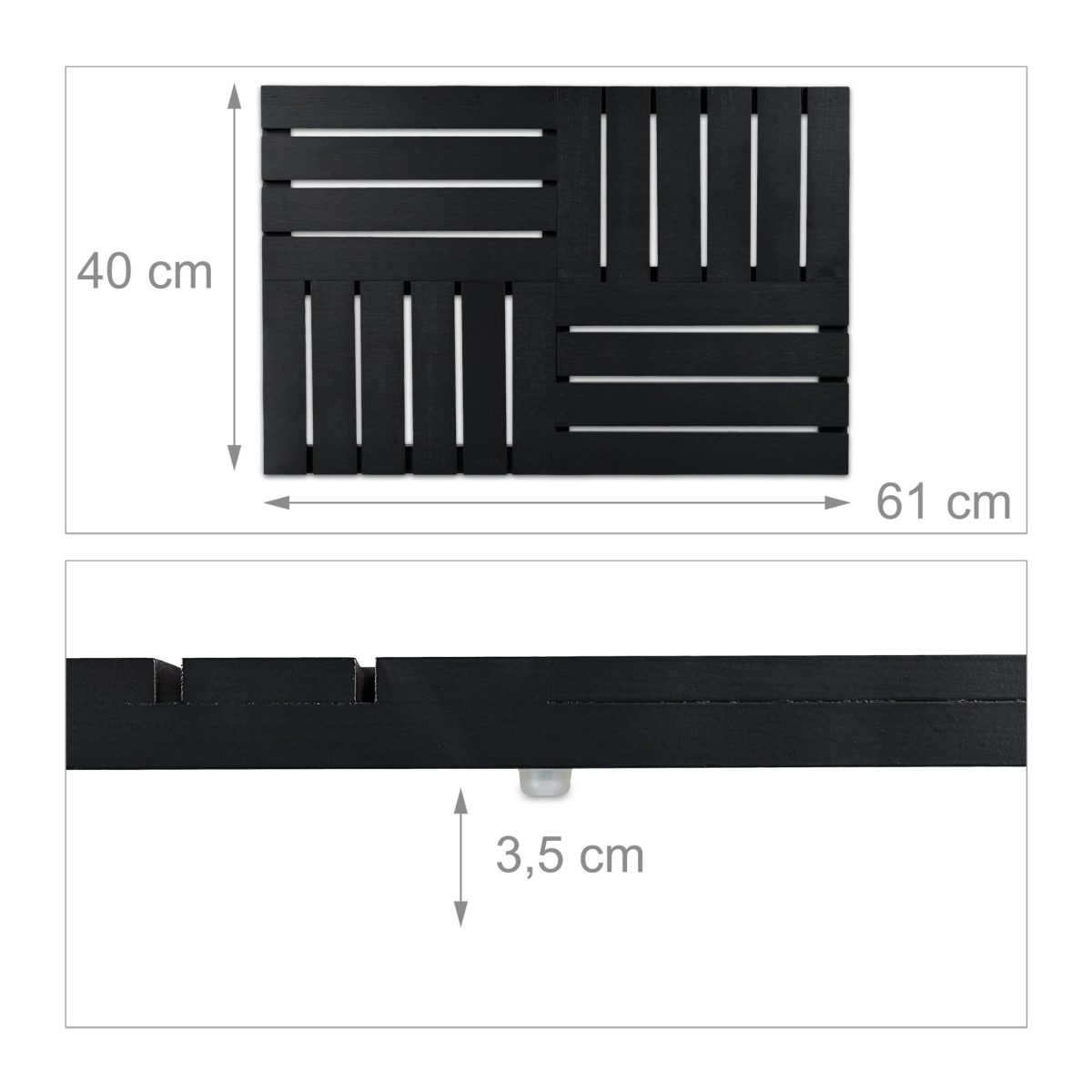 Covoras de baie din bambus, antiderapant, negru, 3,5 x 61 x 40 cm - imagine 3