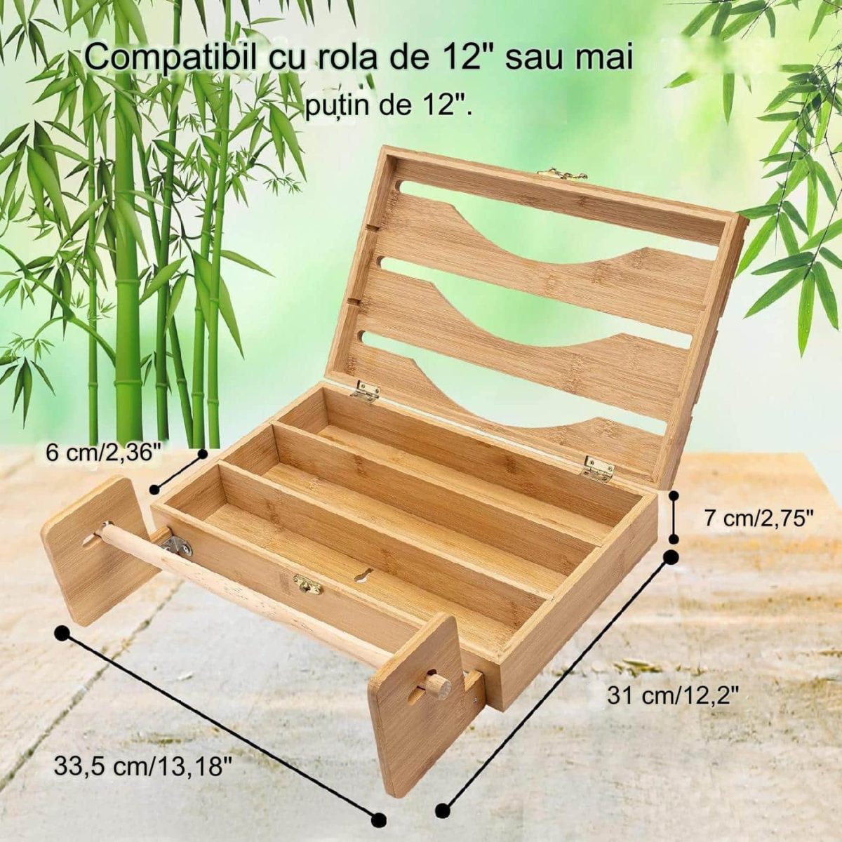 Dispenser de bucatarie 4 in 1, pentru rola de hartie si folie alimentara, 35.7 x 24.5 x 7.62 cm, natur - imagine 5