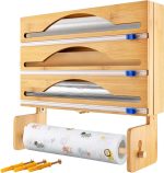 Dispenser de bucatarie 4 in 1, pentru rola de hartie si folie alimentara, 35.7 x 24.5 x 7.62 cm, natur