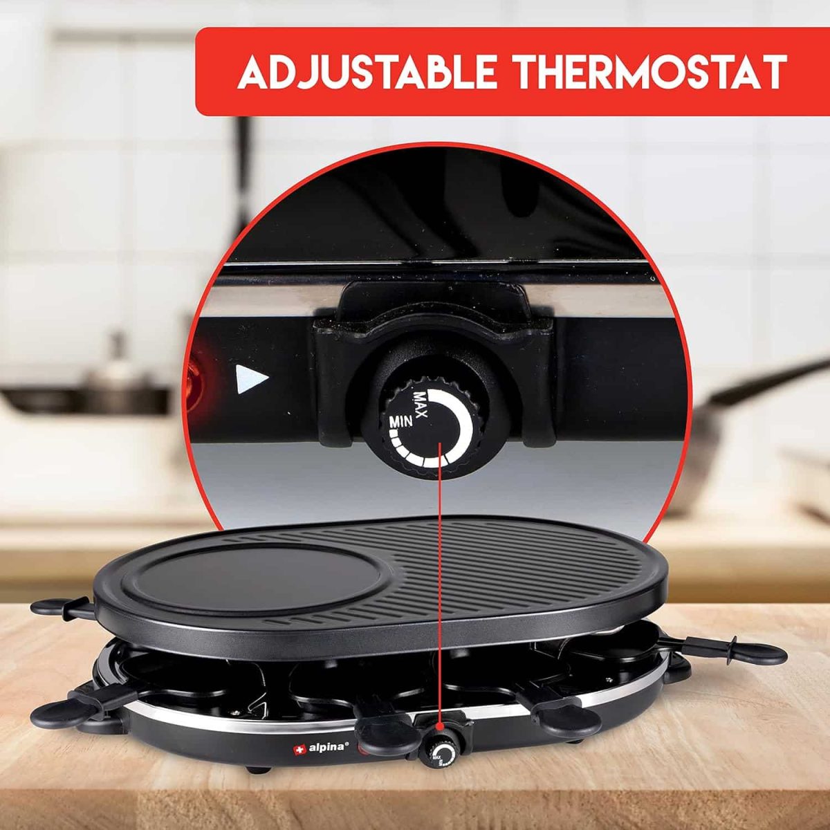 Gratar electric de masa, cu 8 mini tigai si spatule, 1200 W, fonta, 12 x 32 x 47 cm, - imagine 2