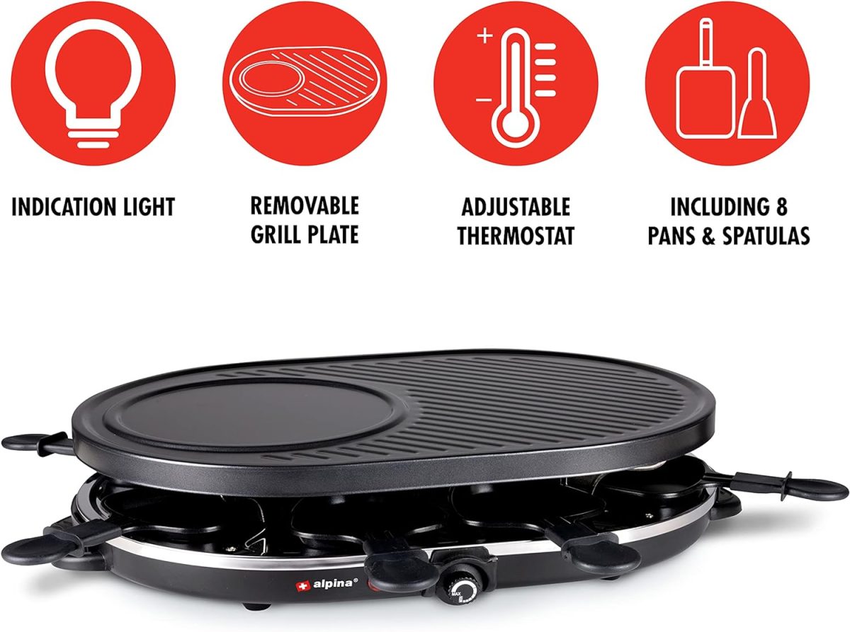 Gratar electric de masa, cu 8 mini tigai si spatule, 1200 W, fonta, 12 x 32 x 47 cm, - imagine 3