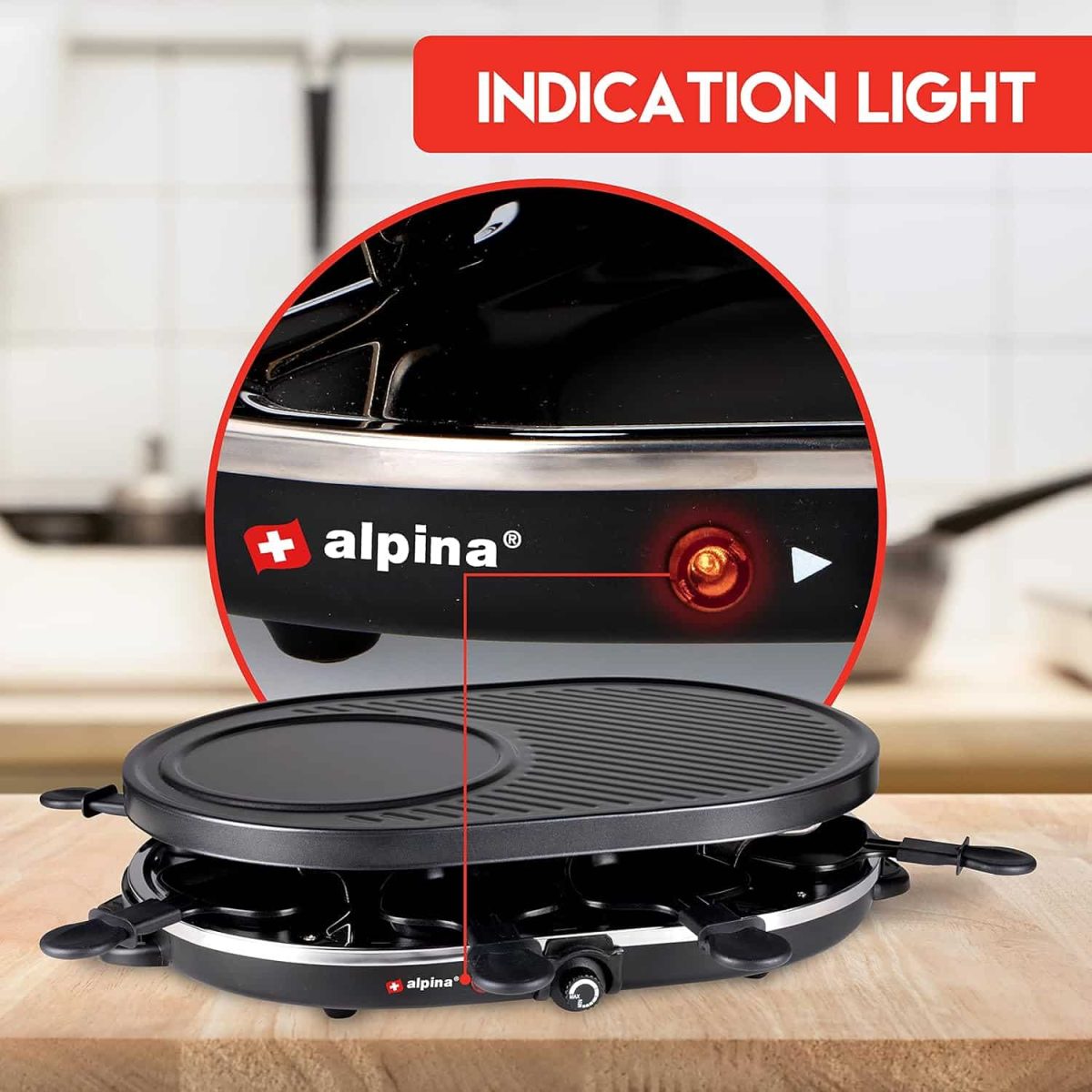 Gratar electric de masa, cu 8 mini tigai si spatule, 1200 W, fonta, 12 x 32 x 47 cm, - imagine 4