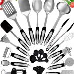 Set 25 ustensile de bucatarie din otel inoxidabil, Home Hero, antiaderente, rezistente la caldura, manere acoperite cu silicon