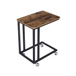 Masa de cafea, Vasagle, pe roti, pal si metal, maro rustic, 50 x 55 x 35 cm