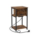 Noptiera cu priza incorporata,  2 porturi AC, 2 porturi USB si un cablu de incarcare de 2 m, 30 x 34 x 58 cm, design industrial, maro si negru