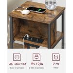 Noptiera cu priza incorporata,  2 porturi AC, 2 porturi USB si un cablu de incarcare de 2 m, 30 x 34 x 58 cm, design industrial, maro si negru - imagine 3