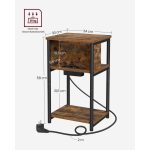 Noptiera cu priza incorporata,  2 porturi AC, 2 porturi USB si un cablu de incarcare de 2 m, 30 x 34 x 58 cm, design industrial, maro si negru - imagine 5