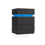 Noptiera cu iluminare LED, MDF, 33.5 x 40 x 55 cm, negru