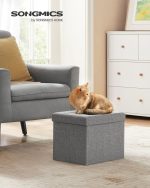 Taburet pliabil, cu spatiu de depozitare, 31 x 41 x 31 cm, gri deschis - imagine 3
