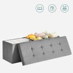 Taburet pliabil, cu spatiu de depozitare, 110 x 38 x 38 cm, gri deschis
