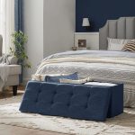 Taburet pliabil, cu spatiu de depozitare, 110 x 38 x 38 cm, albastru - imagine 2