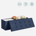 Taburet pliabil, cu spatiu de depozitare, 110 x 38 x 38 cm, albastru